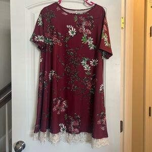 Floral Burgundy Dress with Lace Hem